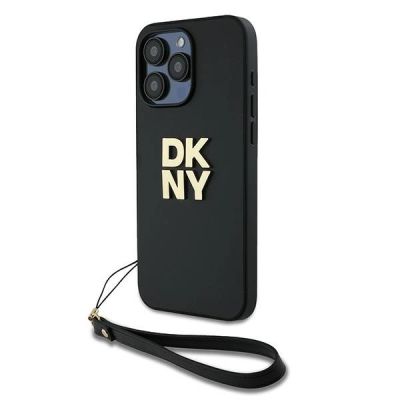 DKNY Wrist Strap Stock Logo Hülle für iPhone 15 Pro Max – Schwarz