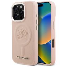 Karl Lagerfeld MagSafe Hülle mit Initialen und Metalllogo für iPhone 16 Pro Max – Pink