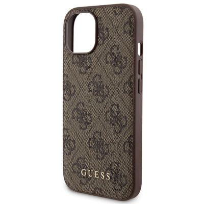6. Guess 4G Metal Logo Hüllenset für iPhone 15 + 5000 mAh MagSafe Powerbank – Braun