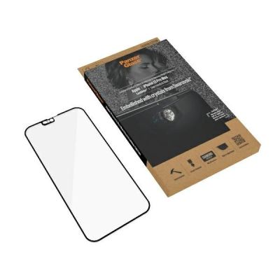 5. PanzerGlass E2E Mikrofraktur-Antibakterielles Glas mit Swarovsky-Kristall-Kameraabdeckung für iPhone 13 Pro Max – mit schwarzem Rahmen