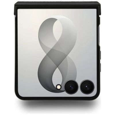 3. BMW M Lederhülle mit perforiertem dreifarbigem Streifenmuster, Metalllogos und MagSafe-Funktion für Samsung Galaxy Z Flip 8 – Schwarz