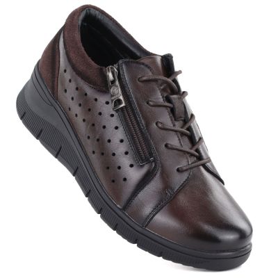 Damen-Keilschuhe aus Leder mit durchbrochenem Muster, braun, Vinceza 39977