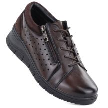 Damen-Keilschuhe aus Leder mit durchbrochenem Muster, braun, Vinceza 39977