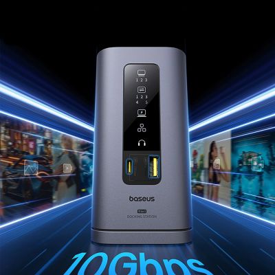 13. Baseus Spacemate Hub USB-C 11-in-1 Dockingstation mit 3x HDMI 4K 60Hz + 2x USB-A (10 Gbit/s) + 1x USB-C (10 Gbit/s) + RJ45 + 2x USB-A (480 Mbit/s) + 1x USB-C (PD) + 1x 3,5-mm-Klinkenbuchse – Grau