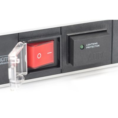 4. Digitus PDU 19" Rackmount-Steckdosenleiste, 7 Schuko-Steckdosen, 2,0 m Kabel, 1 Unischuko-Stecker, 16 A, Ein/Aus-Schalter, Überspannungsschutz, Aluminiumprofil