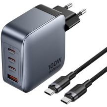 Vention 100W GaN-Ladegerät, 1x USB-A, 3x USB-C + 1 m USB-C-zu-USB-C-Kabel