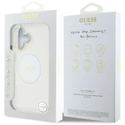 8. Guess IML Metal Colored Circle Classic Logo MagSafe Hülle für iPhone 16 - Weiß