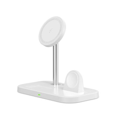 3. Tech-Protect QI15W-A22 induktives MagSafe-Ladegerät mit 3in1 MagSafe-Ständer für Smartphone / Apple Watch / AirPods – Weiß