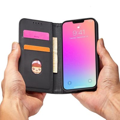 10. Magnet Card Case Hülle für iPhone 14 Plus Flip Cover Wallet Stand schwarz