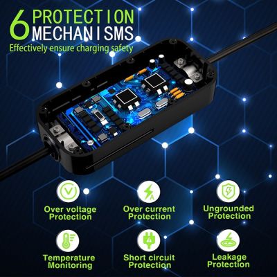 5. Qoltec 52467 Mobiles Ladegerät für Elektroautos (EV) mit 2-in-1-Anschluss Typ 2 | 11 kW | 3 Phasen | CEE 5-PIN | LCD | Tragbar | Wandsteckdose | 5 m