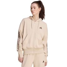adidas Damen-Kapuzenpullover mit durchgehendem Reißverschluss, Animal-Print, 3-Streifen, Beige KH1547