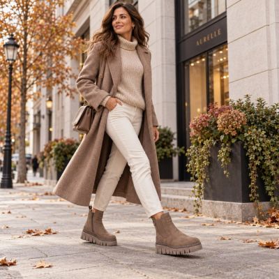 6. Bequeme beige Damen-Stiefeletten mit Keilabsatz Rieker Z8960-25