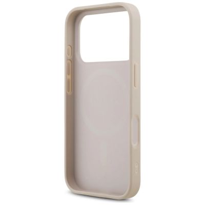 7. Guess Leder 4G Dreieck Strass MagSafe Hülle für iPhone 18 Pro / 17 Pro - Pink