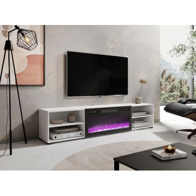 4. POLO TV-Schrank 180x33x39 weiß + schwarzer Kamin