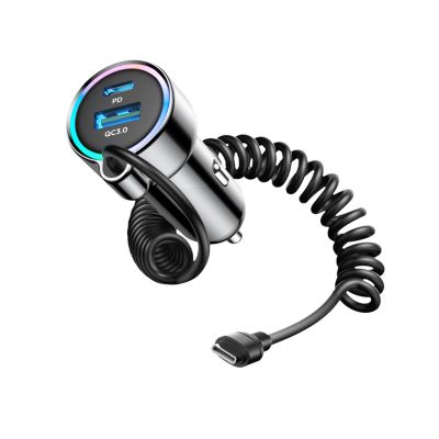 3. Joyroom JR-CL07 72W 3-in-1 Autoladegerät mit 1,6 m USB-C-Kabel – Schwarz