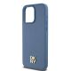 6. DKNY MagSafe-Hülle aus Leder mit Monogrammmuster und Metalllogo für iPhone 15 Pro Max – Blau