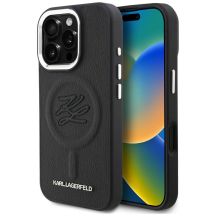 Karl Lagerfeld MagSafe Hülle mit Initialen und Metalllogo für iPhone 16 Pro – Schwarz