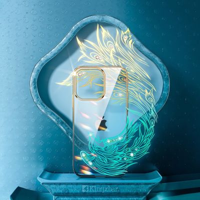 6. Luxuriöse iPhone 14-Hülle mit Kingxbar Phoenix-Kristallen – Gold und Blau