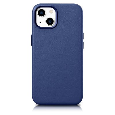 iCarer Case Lederhülle für iPhone 14 Hülle aus Naturleder blau (WMI14220705-BU) (MagSafe kompatibel)