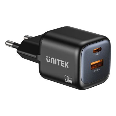 31. UNITEK 2X GAN Wandladegerät USB-C & USB-A 20W Schwarz