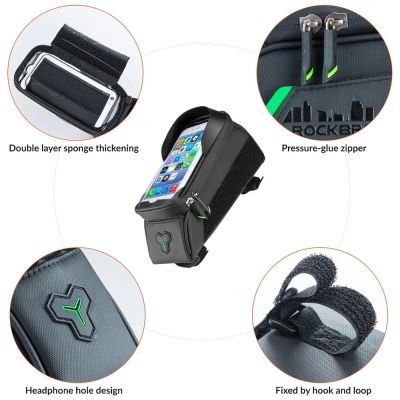 4. Rockbros 029-1BK Fahrradtasche für Rahmen mit Telefonabdeckung – Schwarz