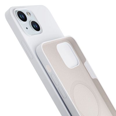 5. 3mk Hardy Silicone MagCase Hülle für iPhone 15 – Weiß und Silber