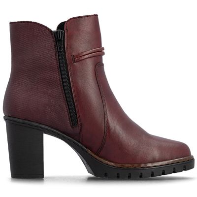 2. Damen-Ankle-Boots aus Leder mit hohem Absatz, bordeauxrot, Rieker Y2567-35
