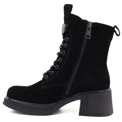 3. Schwarze Damen-Ankle-Boots aus Leder mit Blockabsatz und Plateau, Vinceza 67009