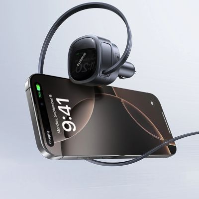 9. Baseus PrimeTrip VR1 60W USB-A/USB-C-Autoladegerät mit einziehbarem USB-C-Kabel – Schwarz