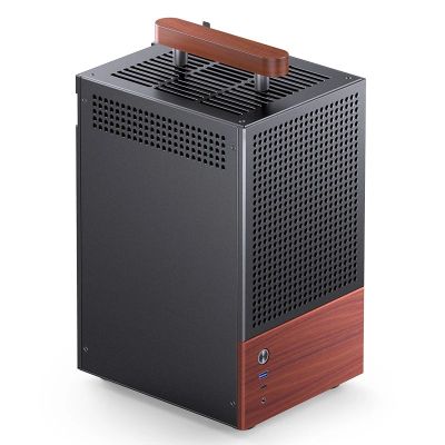 16. Jonsbo T6 Gehäuse, Mini-Tower, Mini-ITX, gehärtetes Glas, Holz – Schwarz