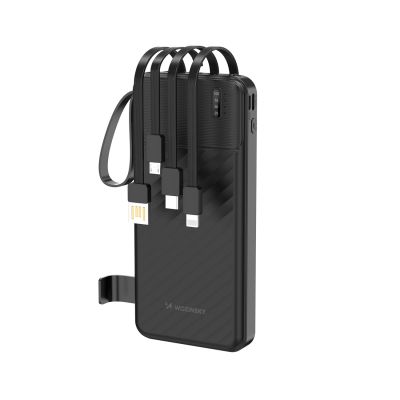 Wozinsky W11-B 10000mAh 10W Powerbank mit integrierten Kabeln und Taschenlampe – Schwarz
