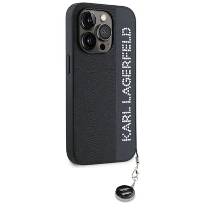 4. Karl Lagerfeld Saffiano Rhinestones & Charm Hülle für iPhone 15 Pro – Schwarz