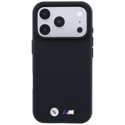 3. BMW M Quadrille Kevlar Metall Logo MagSafe Hülle für iPhone 17 Pro Max / 18 Pro Max - Schwarz