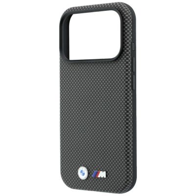 6. BMW M Quadrille Kevlar Metall Logo MagSafe Hülle für iPhone 17 Pro Max / 18 Pro Max - Grau