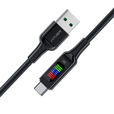 4. Acefast C7-04 USB-A USB-C 60 W 1,2 m Kabel mit Display – Schwarz