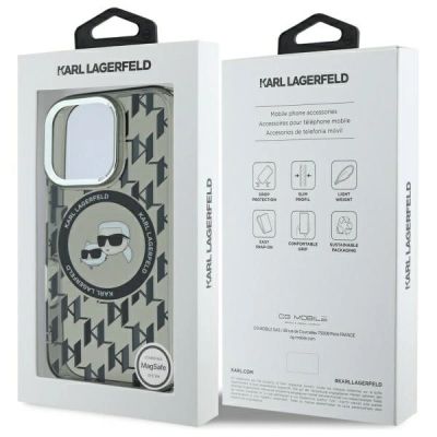 8. Karl Lagerfeld IML Monogram Karl & Choupette Head MagSafe Hülle für iPhone 16 Pro – Schwarz