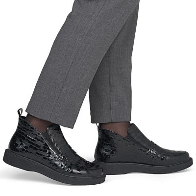 6. Damen-Ankle-Boots aus Lackleder, Krokodilmuster, schwarz, Rieker 71150-00