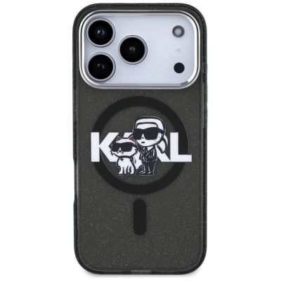 3. Karl Lagerfeld IML Glitter Karl & Choupette Sketch Logo MagSafe Hülle für iPhone 17 Pro - Schwarz