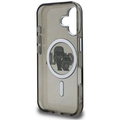 7. Karl Lagerfeld IML Glitter Karl & Choupette Sketch Logo MagSafe Hülle für iPhone 16 - Schwarz