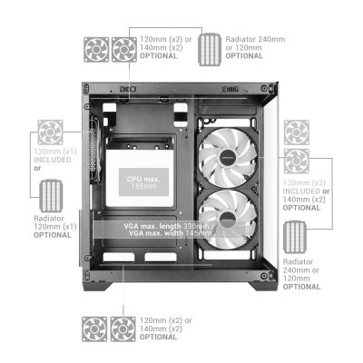 6. TACENS MARS MC-VIEW3 3xARGB USB-C mATX- Gehäuse