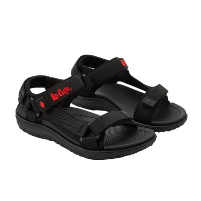 Lee Cooper Damenschuhe mit Klettverschluss für sommerliche Strandsandalen, leicht, schwarz