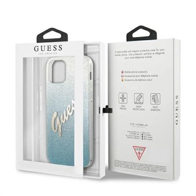 8. Guess, GUHCP12MPCUGLSBL iPhone 12/12 Pro 6,1" blau/blaue Hardcase Glitter Gradient Script