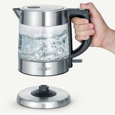 6. SEVERIN Wasserkocher, Glas und Stahl, Fassungsvermögen 1 l, verdeckte Heizung, Antikalkfilter, Kontrollleuchte, Leistung 2200 W WK3468