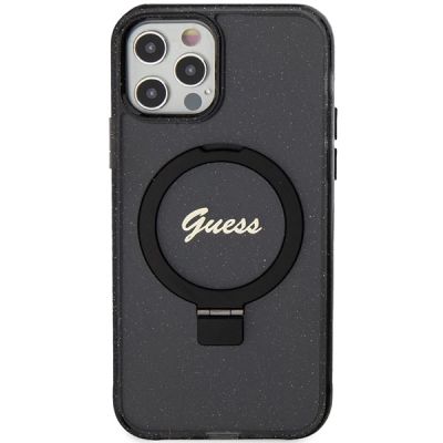 3. Guess Ring Stand Script Glitter MagSafe-Hülle für iPhone 12/12 Pro – Schwarz