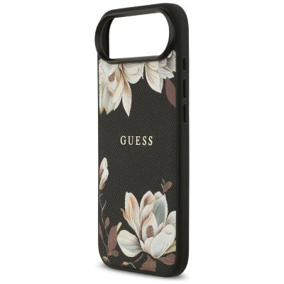6. Guess Grained Flowers Classic Logo MagSafe Hülle für iPhone Air - Schwarz
