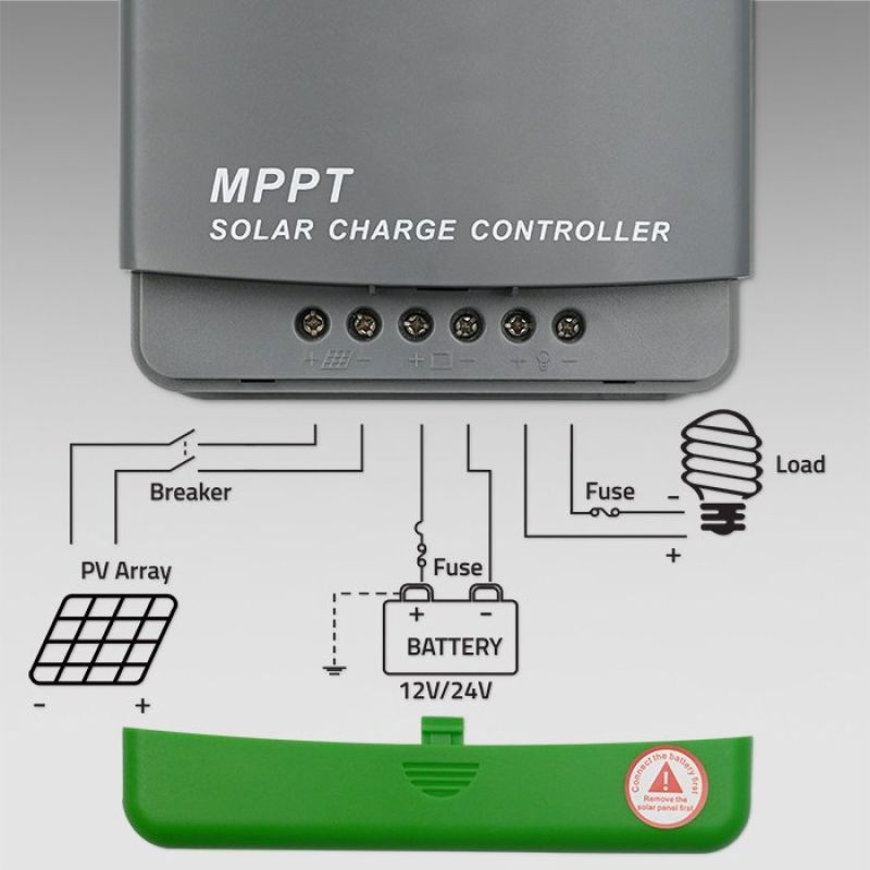 3. Qoltec MPPT-Solarladeregler mit Temperatursensor 20 A | 12 V / 24 V | LCD | 2 x USB