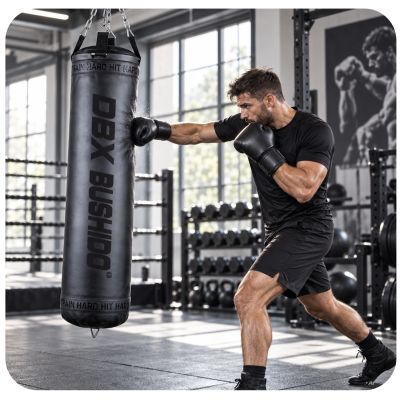 5. PREMIUM Boxsack + Ring SBRX Schwarz Leer - 150 cm | DBX Bushido