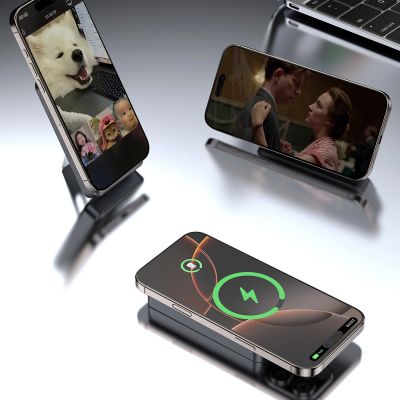 6. Dudao K29 10000 mAh PD 20 W MagSafe Powerbank mit Metallgehäuse, Ständer und integrierten USB-C/ Lightning Kabeln - Silber