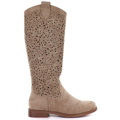 2. Beige Damenstiefel mit Lochmuster, S.Barski HY61-8023