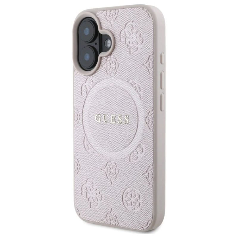 2. Guess Saffiano Peony Classic Logo MagSafe-Hülle für iPhone 16 – Rosa